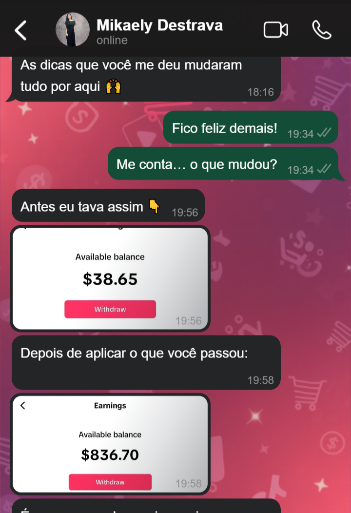 Depoimento Mikaely Destrava - Saldo aumentou de $38.65 para $836.70