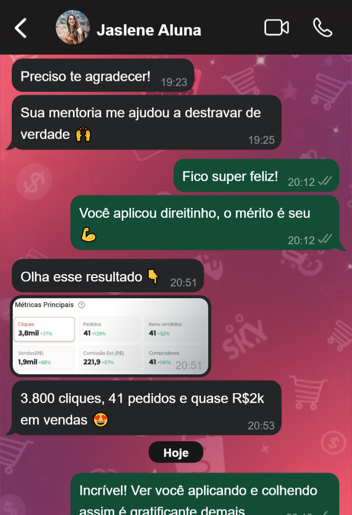 Depoimento Jaslene Aluna - 3.800 cliques e quase R$2k em vendas